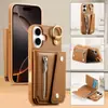 Funda de Cuero Liso con Recubrimiento en Spray para iPhone Apple 18 con Ranura para Tarjeta Estilo Cartera Funda para Teléfono 16 con Cremallera Metálica 13 Tapa abatible de Cuero