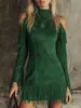 Vestido Feminino Sexy Fashion de Franjas Estilo Western Ombro a Ombro Slim Fit Transfronteiriço Europeu e Americano Novo em Camurça Sintética