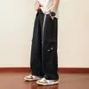 Calça de Trabalho Verde Militar Estilo Americano Tendência Outono e Inverno para Homens, Perna Reta Solta Casual Moda Primavera Calças Longas de Perna Larga