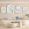 Sala de Estar Nórdica Sofá Parede de Fundo Decoração Pintura Estilo Creme Fresco Pendurado Quadro Floral Pastoral Pendurado na Parede Combinação Mural