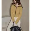 Suéter de Tricô Patchwork Chaochao Amarelo Marinho com Gola para Mulheres 2026 Outono de Alta Qualidade Elegante Casual Manga Longa Grosso