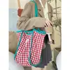 Bolso de hombro a cuadros con combinación de colores dopamínicos artísticos, bolso tote de gran capacidad para el trabajo, bolso de tela ligero