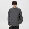 Camiseta de Manga Larga Talla Grande para Hombre Otoño 2026 Nuevo Estilo Americano Color Sólido Diseño Desestructurado Cuello Redondo Sudadera Capa Base