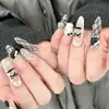 Primavera e Verão Borboleta Feita à Mão Usando Armadura Diamante Empilhado Brilho Corrente de Contas Francesas Xadrez Doce Menina Unha Postiça Unha Pronta Arte de Unhas