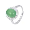 Anillo de plata de ley 925 para mujer, con forma de huevo, calcedonia natural, piedra verde Tuo Guo Chao, circón, estilo chino, joyería de mano.