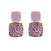 Aretes 2024 Nueva Llegada Aretes Colgantes Elegantes Celebridad de Internet Púrpura Diamante Completo Geométricos Cuadrados Pin de Plata 925 Aretes Aretes para Mujer