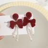 Pendientes largos de perlas con lazo colorido y flocado de otoño e invierno, pendientes de alta calidad con diseño de nicho que combinan con todo a la moda.