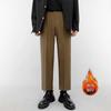 Pantalones de traje K99 retro modernos con forro polar para hombre, estilo coreano, casual, versátiles, semi-elásticos, pantalones casuales, pantalones cropped de alta gama