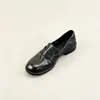 Versión de Piel de Oveja~Mocasines Slip-on de Punta Redonda Estilo Británico para Mujer Versátiles para el Trabajo Estilo Retro Simple Tacón Bajo Zapatos Pequeños de Cuero