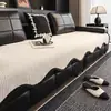 Cojín de Sofá de Color Sólido Negro Simple Resistente a Manchas de Piel Sintética de Visón Manta de Sofá Cojín de Cubierta Completa de Una Pieza Antideslizante Anti-Arañazos de Gato