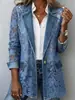 Chaqueta de Mezclilla Sintética Transfronteriza Otoño e Invierno, de un Botón, Longitud Media, Suave y Elegante para el Trayecto, con Blazer de Encaje Floral Hueco Patchwork