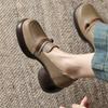 Zapatos Pequeños de Cuero con Tacón Grueso Estilo Retro para Mujer Mocasines de Suela Gruesa 2025 Nuevo Otoño Slip-On Piel Suave Perezoso Zapatos de Tacón Alto
