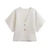 Verão Transfronteiriço Novo Moda Europeia e Americana Feminino Cardigan Elegante Plano Manga Curta Decote V Casual Simples Top de Tricô