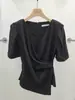 2026 Verano Estilo Francés Elegante Diseño Irregular Sentido Cruzado Cuello Cruzado Manga Corta con Volantes Blusa Top Albaricoque Claro Talla Única