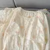 Dulce conjunto de pijama para mujer con estampado de lunares azules y temática de osos, con sujetador incorporado, manga larga, pantalón largo, talla grande, corte holgado, adecuado para primavera y otoño
