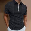 Polo de verano para hombre, informal, de manga corta, a rayas, con cremallera y solapa, estampado digital