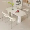 Juego de mesa y sillas de comedor de mármol blanco puro color crema, diseño moderno y minimalista, apto para apartamentos pequeños, mesa de comedor semicircular