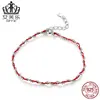 Ef El simple moda negro rojo cuerda tejida personalidad joyería joyería plata de ley s925 bola pequeña pulsera