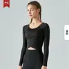 [Estrictamente Seleccionado] Tops de Ropa de Yoga Otoño e Invierno con Almohadillas en el Pecho Adelgazante Pliegues Cruzados Ajustados Manga Larga Ropa Deportiva de Fitness para Mujer