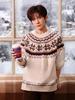 Suéter de Punto Jacquard Ujia Yi Yang Qianxi Estilo Celebridad Fair Isle Cálido Color Retro Cuello Redondo Manga Larga
