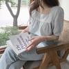 Camisa de manga corta con cuello cuadrado para mujer, estilo japonés, dulce, antiedad, fresca, con estampado de Joker y cuadros pequeños, para clavícula.