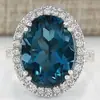 Anillo de Zirconia Azul Pavo Real con Forma de Huevo Elegante para Mujer Anillo de Celebración de Aniversario Femenino R6430