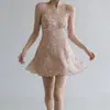 Estilo Puro y Fresco, Nuevo Vestido Corto de Verano Dulce y Suave Rosa y Blanco Floral con Tirantes que Ceñen la Cintura, Vestido Adelgazante