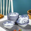 Cuencos Cerámicos, Platos Cuadrados, Platos Redondos, Platos de Pescado, Platos Grandes para Hotel, Hogar y Microondas de la Serie Azul Clásico Bajo Esmalte