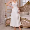 Camisón de Lencería Sexy Transfronterizo Europeo y Americano con Escote en V Profundo, Lazo, Abertura Lateral y Tirantes Ajustados
