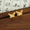 Aretes de Oro de Arena Vietnamita, Estilo Étnico, Versátiles Aretes de Mariposa con Corte Calado y Perla de Imitación, Moda Nacional para Mujer, Joyería Duradera