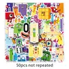 50 Adesivos Numberblocks Educação Infantil Animação Blocos de Montar Iluminação Digital Desenho Animado Impermeável Decorativos Adesivos para Copo d'Água