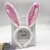 Junio 1 Pascua Lentejuelas Peluche Orejas de Conejo Blanco Diadema de Halloween Lindo Adorno para la Cabeza Código QR Regalo