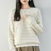 Suéter tejido de algodón puro calado estilo casual para mujer, de manga larga, corte holgado, engrosado, cálido, tacto de alta gama, suéter para capa base