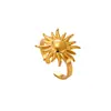 Anillo abierto de girasol vintage europeo y americano, acero de titanio chapado en oro, anillo único de diosa del sol, joyería de diseño de nicho