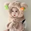 Chapéu de pelúcia one-piece de coelho e cenoura de desenho animado para crianças, chapéu de bebê para outono e inverno, cachecol, protetor de orelha e chapéu com capuz