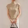 Camiseta base de manga corta con cuello medio modesto de Feiyuan para mujer, nueva moda de principios de otoño, top versátil de color liso ajustado