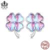 Aifule aretes de botón de trébol con degradado colorido rosa azul original, joyería de plata esterlina s925 chapada en platino, aretes para mujer al por mayor