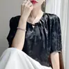 Camisa de seda de manga corta de lujo satinado, top tipo camiseta de corte holgado, directamente del fabricante