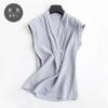 Camiseta Nueva de Seda de Verano para Mujer Chaleco sin Mangas de Seda de Morera Top Pullover de Cuello V Color Sólido Holgado y Elegante Ropa de Trabajo