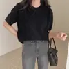 Estilo simple, elegante suéter de punto 100% lana pura con cuello redondo, manga corta, corte holgado, jersey, camiseta básica, manga corta