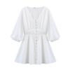 Vestido Curto Branco Botões Moda Nova Primavera e Verão 2025 Roupas Femininas Europeias e Americanas Transfronteiriças Emagrecedor