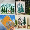 Nueva Plantilla de Pintura Calada de Montaña Nevada en el Bosque Más Vendida, Plantilla de Pintura para Decoración de Paredes en Lienzo de Diario con Paisaje Forestal