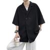 Camisa de manga curta de cor sólida masculina, moda japonesa de verão, elegante, solta, estilo preguiçoso, roupas casuais para casais