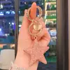 Chaveiro fofo e fresco de estrela de cinco pontas com diamante, chaveiro criativo de cristal de luxo leve para carro, pingente de bolsa, pequeno presente