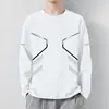 [Envio Rápido] Camiseta de manga comprida pesada 220g, camada base unissex para primavera e outono, cor sólida, branca, corte solto, gola redonda