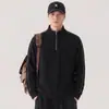 Moletom gola alta com zíper meio zíper estilo retrô americano para homens, primavera e outono, estilo high-end old money, jaqueta básica versátil com toque intelectual, moderno