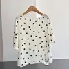 2026 Camiseta Elegante de Seda con Estampado de Lunares de Manga Corta Rejuvenecedora Top de Seda Blusa Venta al por Mayor H04HT6180