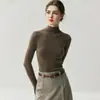 Lavável à Máquina ~ Camiseta de Lã Pura Tricotada Sem Costura Fio Yangtze Lã Pura para Mulheres, Corte Justo e Suéter para Camadas