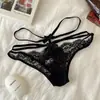 Ropa interior sexy de encaje hueco de cintura baja para mujer, bragas finas de pura tentación para chica, malla, color rojo grande