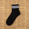 Calcetines de algodón de otoño, nuevos calcetines de algodón de moda de estilo coreano, calcetines de dos barras para mujer, calcetines de algodón hasta la mitad de la pantorrilla, calcetines casuales absorbentes de sudor para mujeres estudiantes